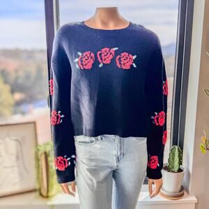 Francesca’s Rose Intarsia’s Embroidered Sweater, Women’s Size Small-New With Tag